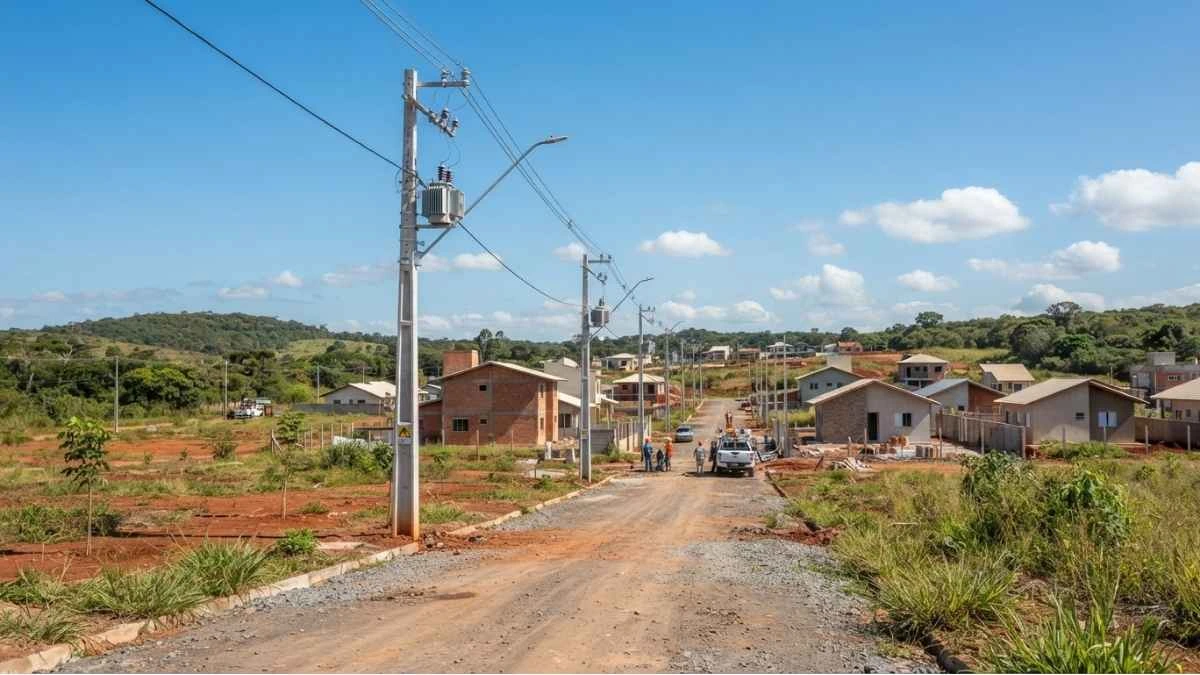 Cabo quadruplex em rede aérea de loteamento rural.