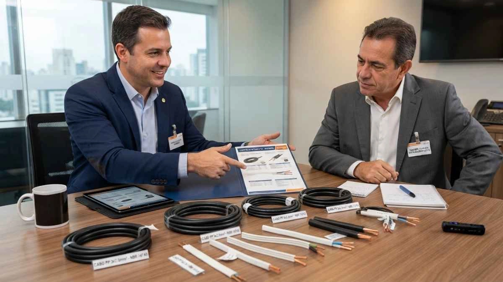 Por que escolher a Cabomaq como seu fabricante de cabo PP e cordões paralelos? 3 Distribuidor avaliando portfólio de cabos PP de um fabricante