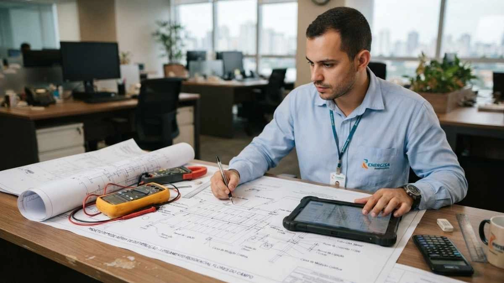 Como dimensionar o cabo de alumínio quadruplex 95mm em projetos de loteamentos urbanos? 2 Engenheiro realizando o dimensionamento de rede elétrica para loteamento