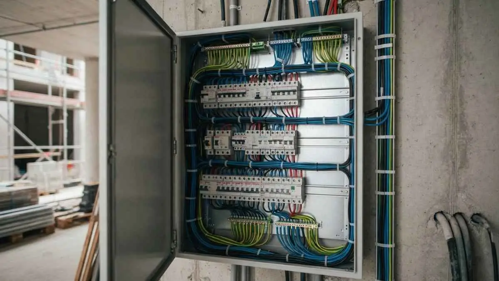 Guia prático: onde utilizar o cabo flexível 750v com segurança em instalações prediais? 3 Quadro elétrico predial com cabos flexíveis organizados.