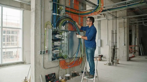 Instalação predial com cabo flexível 750v em eletrodutos e quadro elétrico.