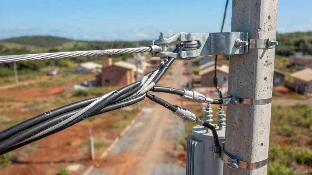 Infraestrutura: vantagens da instalação do cabo quadruplex 16mm em loteamentos rurais 2 Cabo multiplexado de alumínio instalado em rede aérea.